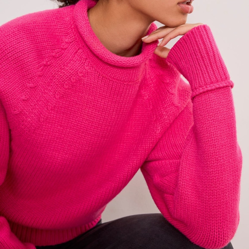 GOOD AMERICAN Mock Neck Ballerina Pink Sweater